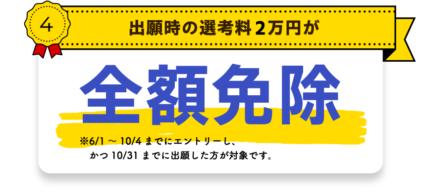 出願時の選考料2万円が全額免除